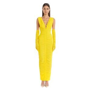 Eliya the Label Anna Dress in Yellow XS maxi gown gloves stretchy